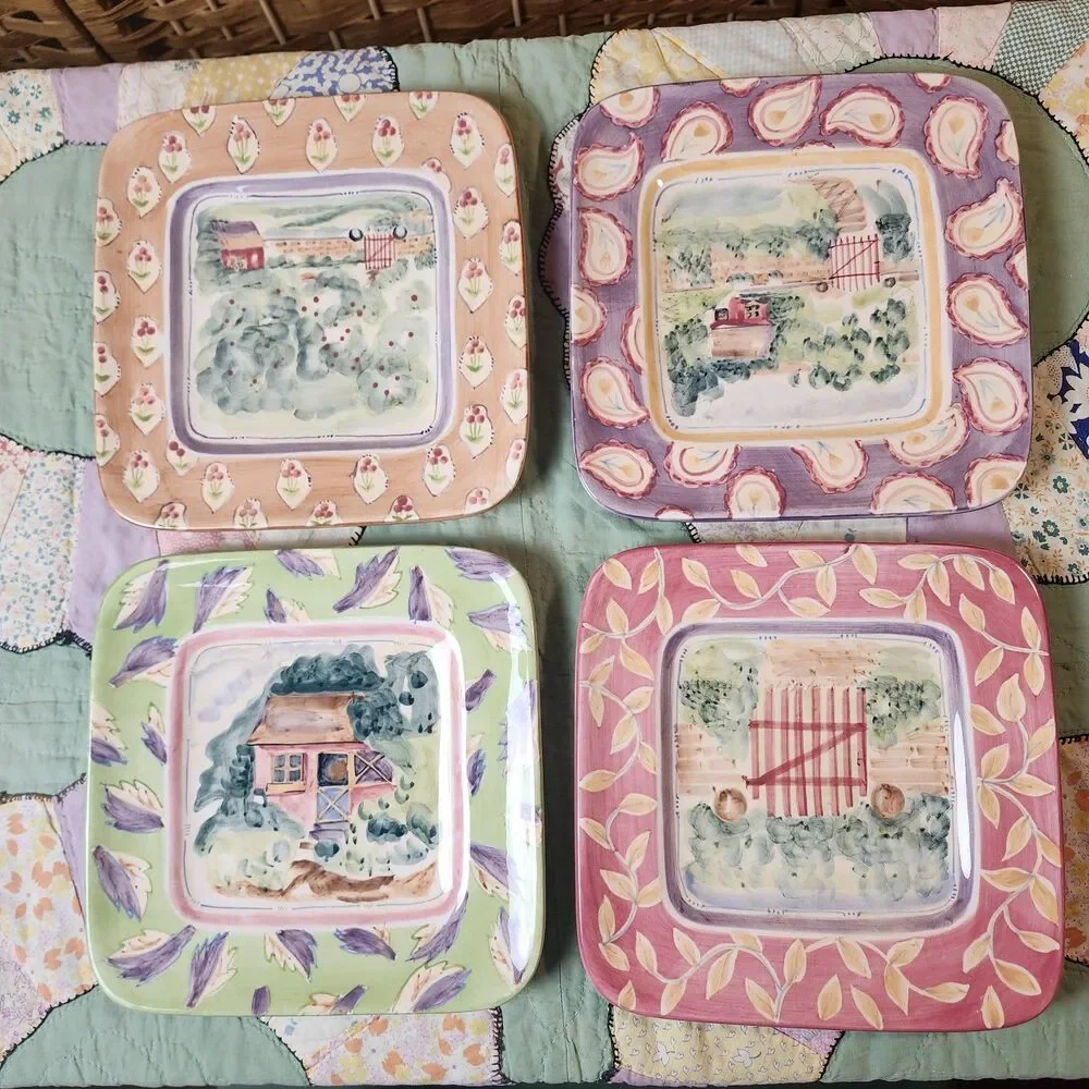 Set Of 4 Michal Sparks Handpainted Salad Plates Estate Of Mind Collection